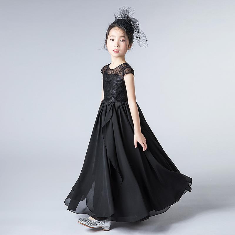 女中大童钢琴表演礼服裙2025黑色小提琴演奏长款小学生考级演出服