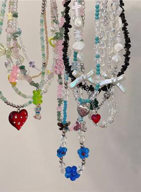 日韩 新款串珠项链女夏天小众设计感森系仙女小清新脖颈链锁骨链