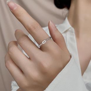 古猫宁 个性开口竹节锆石小众设计指环韩版爆款轻奢方钻链条戒指