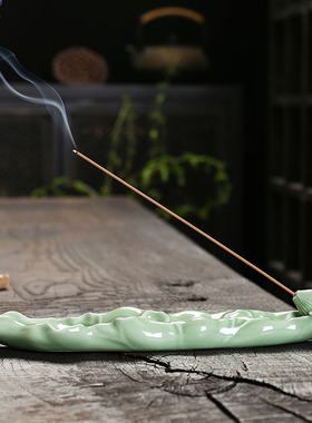 陶瓷卧香盒沉香炉线香插香座创意荷叶荷花室内茶室熏香炉摆件定制