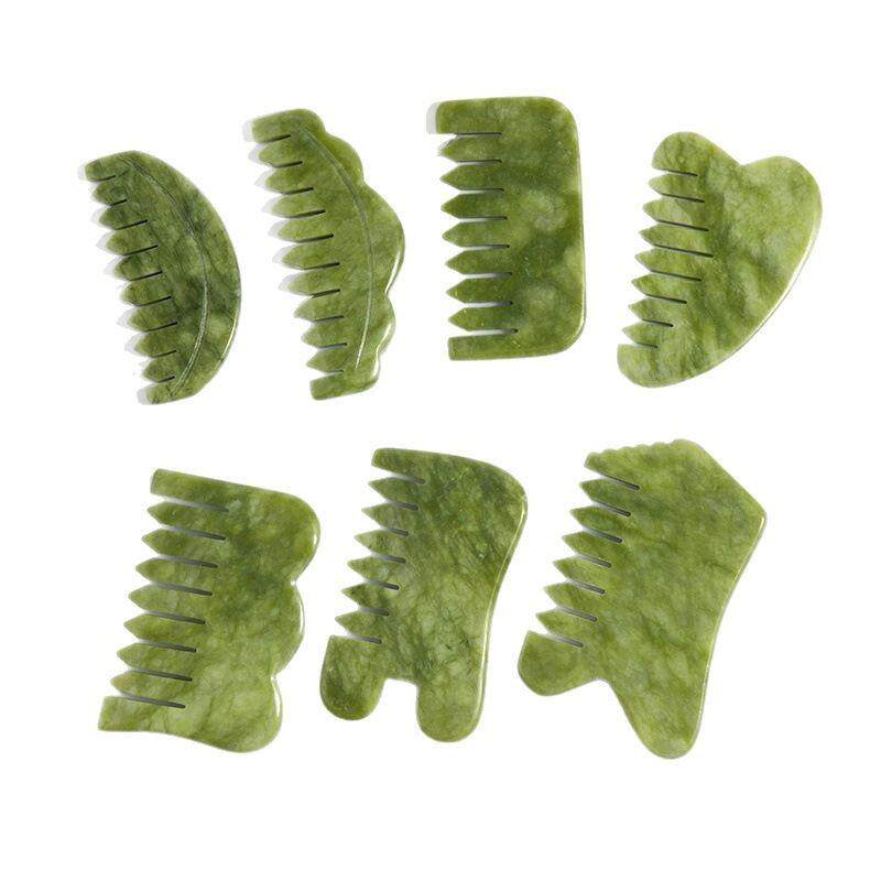 玉石按摩器头梳岫岩玉按摩刮痧梳子面部全身头疗经络玉石梳子礼物