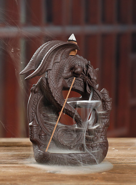 直销陶瓷烟倒流沉香炉 创意飞龙在天北欧翼龙檀香流水炉摆件定制