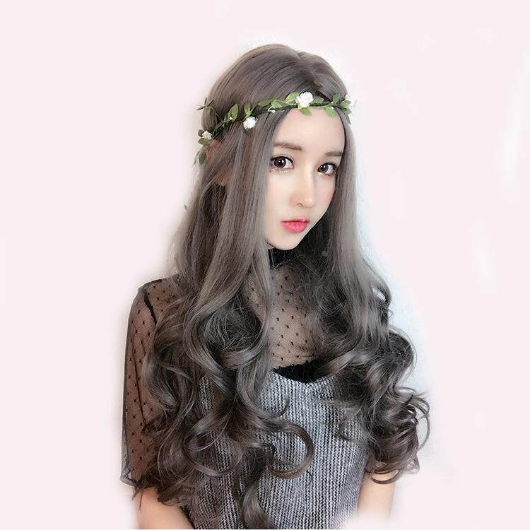 假发女韩版大头皮中分长卷发大波浪奶奶灰烟灰逼真自然整顶全礼物