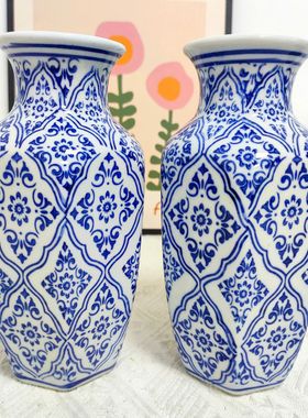 仿古陶瓷小花瓶景德镇青花瓷家居装饰品高颜值书房摆件陶艺民族风