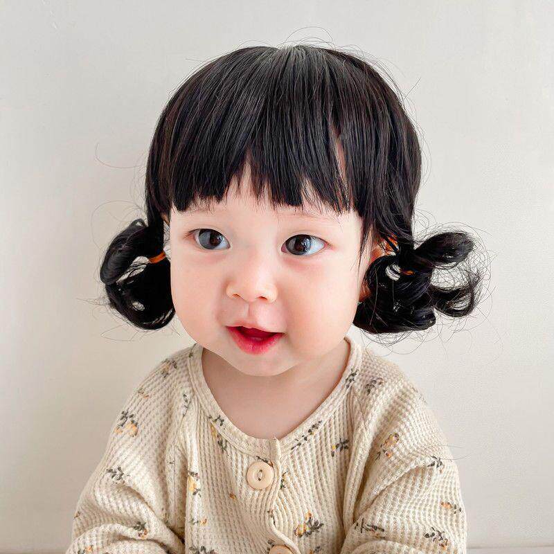 宝宝孩童婴儿假发头套短卷发波波头小揪揪头套刘海假发婴儿发饰
