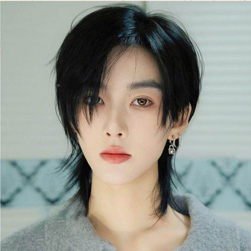 中性假发男女通用发套网红复古狼尾短发自然鲻鱼头全头套工厂礼物