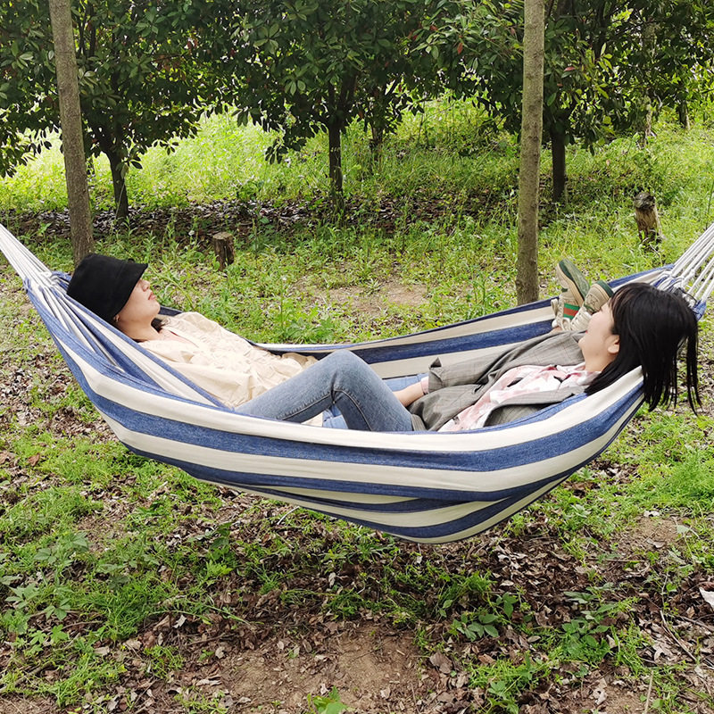 新款加厚面料单人双人弯木棍鸭嘴扣背包成人儿童户外秋千吊床定制