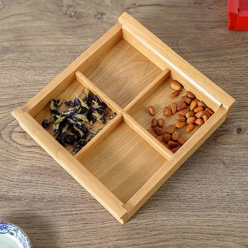 创意分格果盘桌面木质果盘实木干果盘家用零食收纳盒客厅坚果小吃