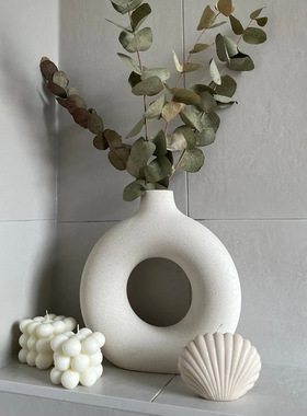 ins摆件创意陶瓷工艺品陶瓷花瓶客厅圆圈花插爆款花瓶陶瓷定制