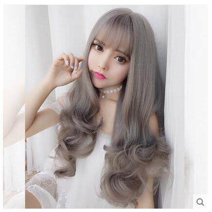 假发女长卷发圆脸斜齐刘海梨花头韩国空气刘海自然逼真大波浪礼物