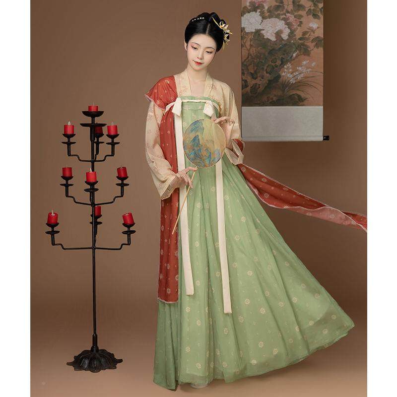 汉青月【长歌行】成人汉服女唐制复原齐胸一片式衫裙印花春季女装