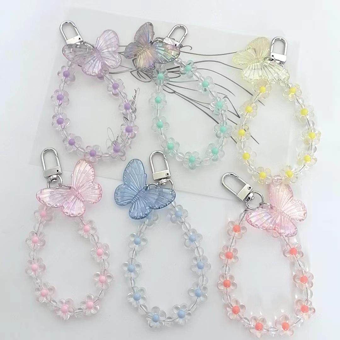新款电镀泫彩透明蝴蝶小花朵饰品diy挂件耳机套钥匙扣挂饰包包配