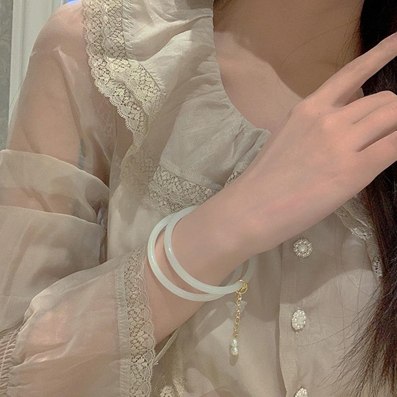 倾尽年华ins珍珠蝴蝶叮当镯2件套手镯国潮古风简约镯子手饰女