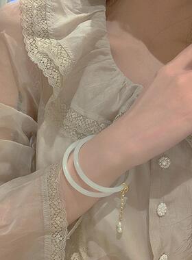 倾尽年华ins珍珠蝴蝶叮当镯2件套手镯国潮古风简约镯子手饰女