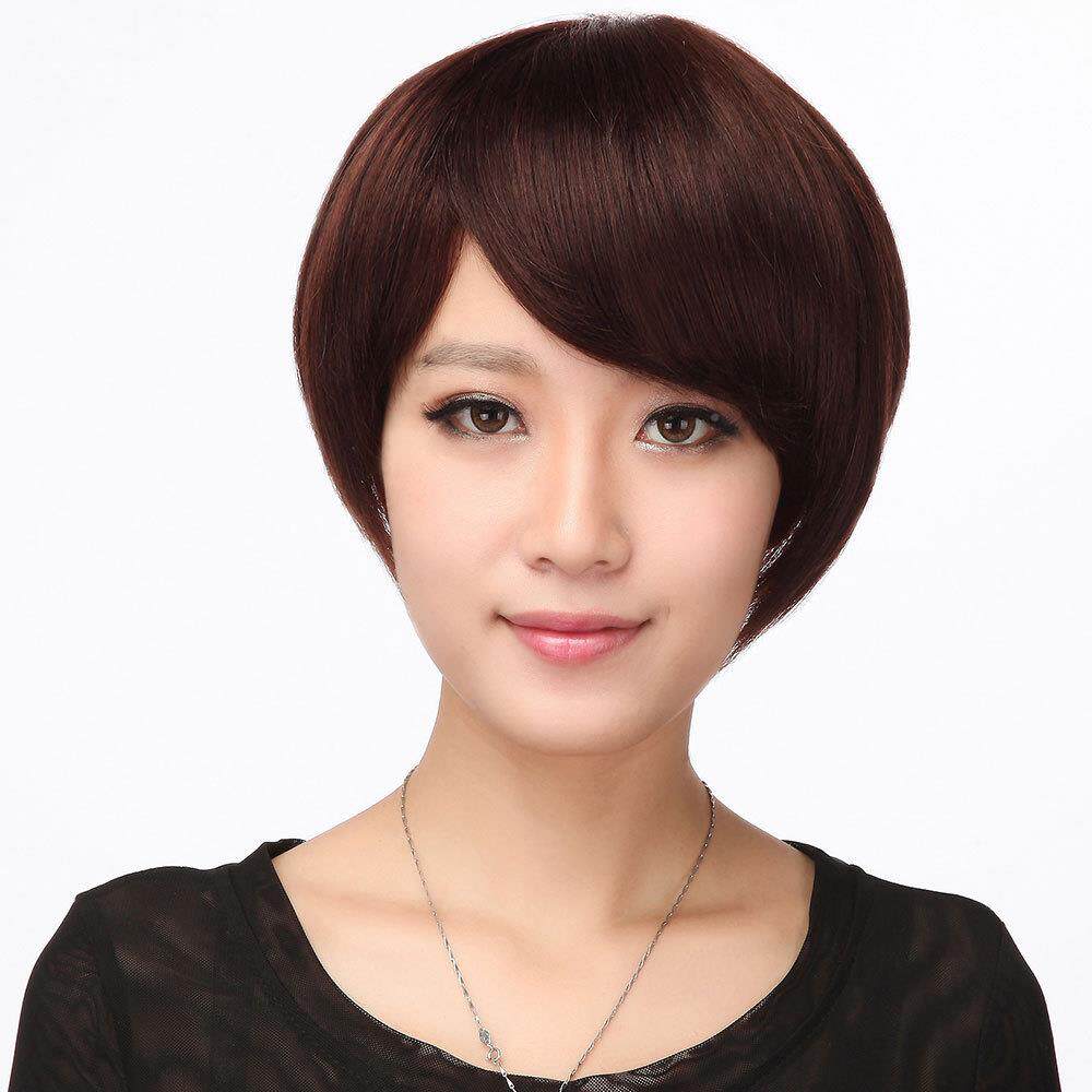 日韩假发女短发 斜刘海真人发 逼真bobo头中老年假发套