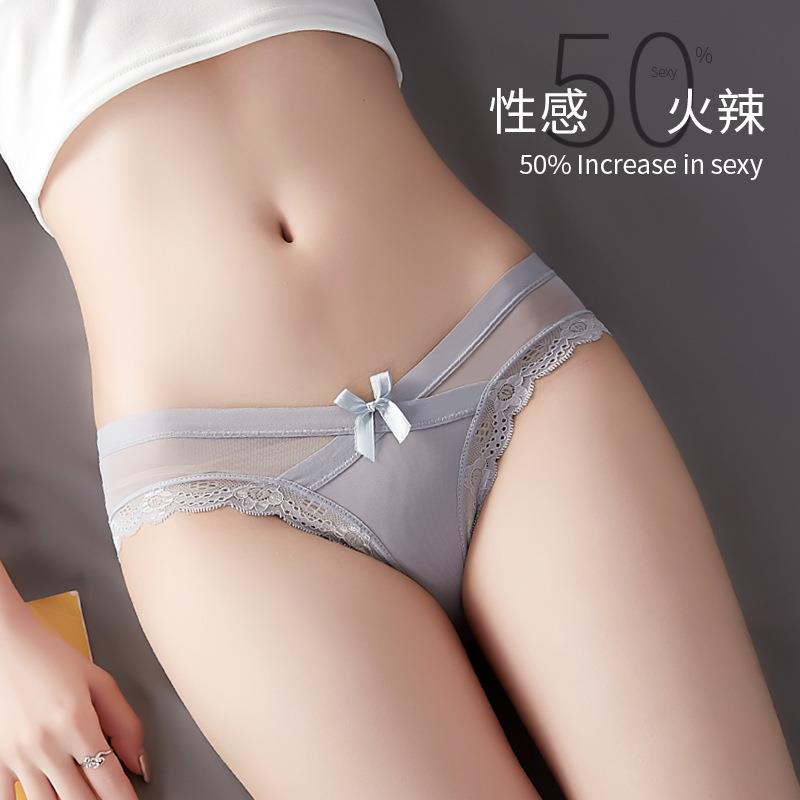 超薄女士内裤蕾丝女夏无痕新款网纱低腰情趣大码少女蝴蝶结