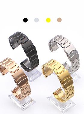 实心双保险折叠扣梯形手表带适用款式金属三珠不锈钢手表表带
