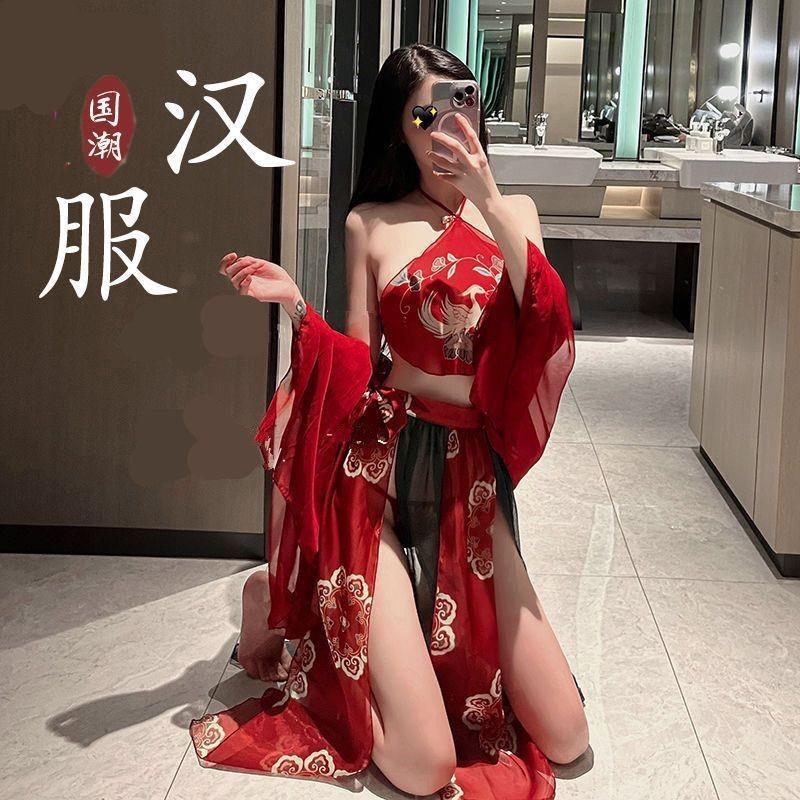 新款古装大码汉服套装睡衣女古代肚兜制服雪纺纱透明睡裙