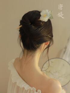 气质栀子花发簪高级感白色花朵盘发木簪子女古风旗袍汉服发饰