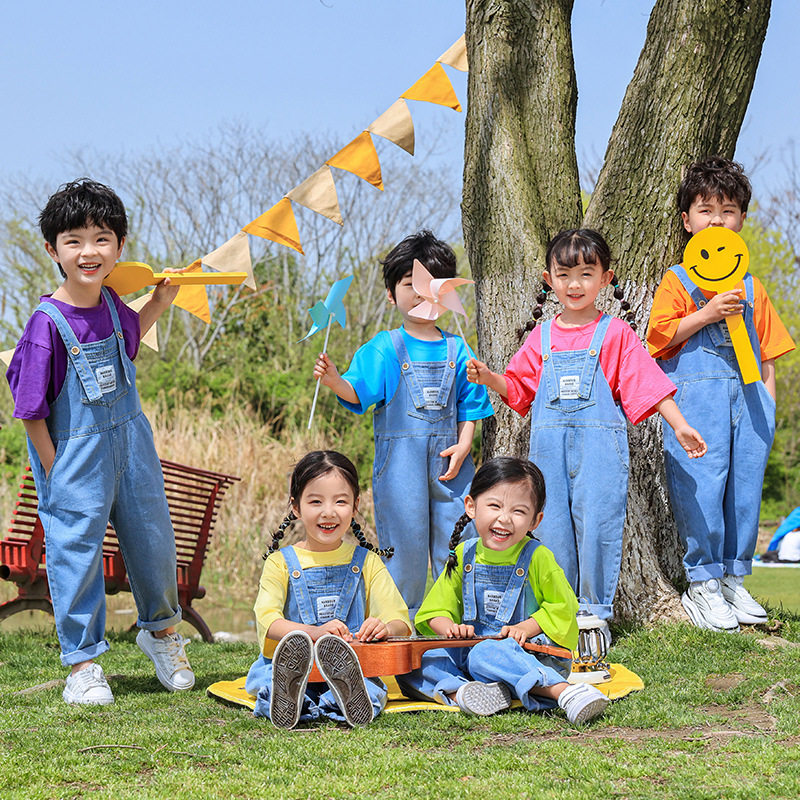 六一儿童演出服糖果色T恤幼儿园背带裤毕业照服装小学生啦啦队服