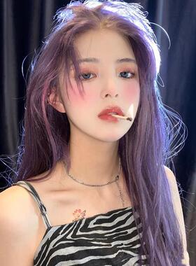 中分假发女长发长直发网红紫色修脸八字无刘海韩式头套式G109代