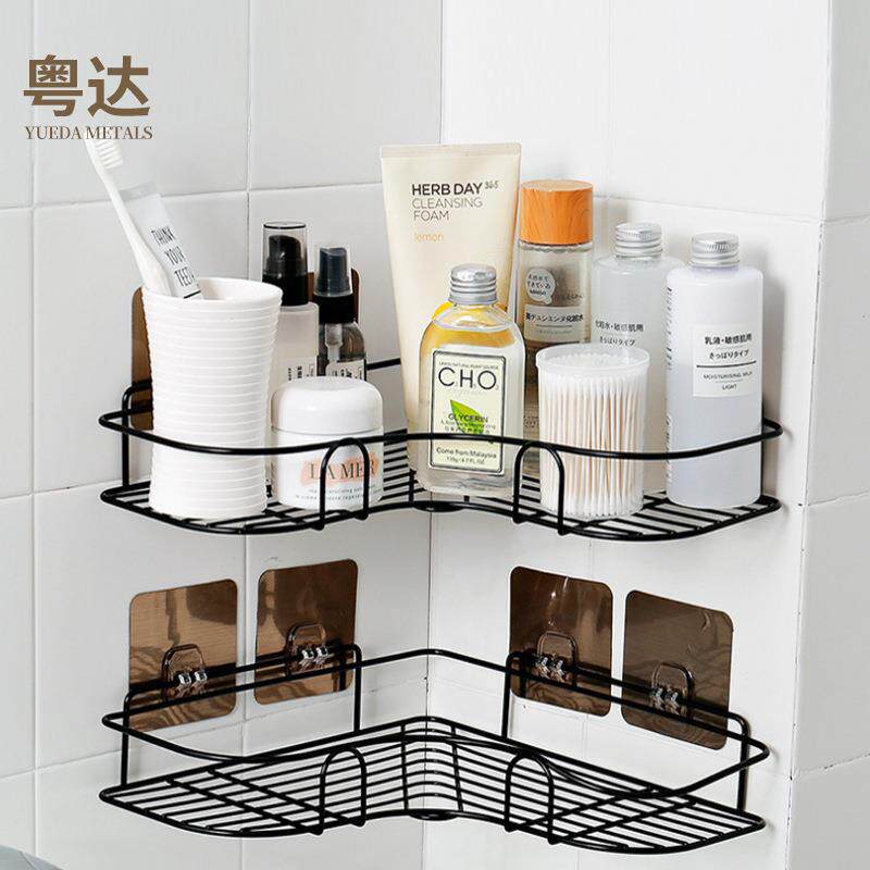 浴室免打孔三角置物架卫生间转角壁挂沐浴露放衣服铁艺收纳架