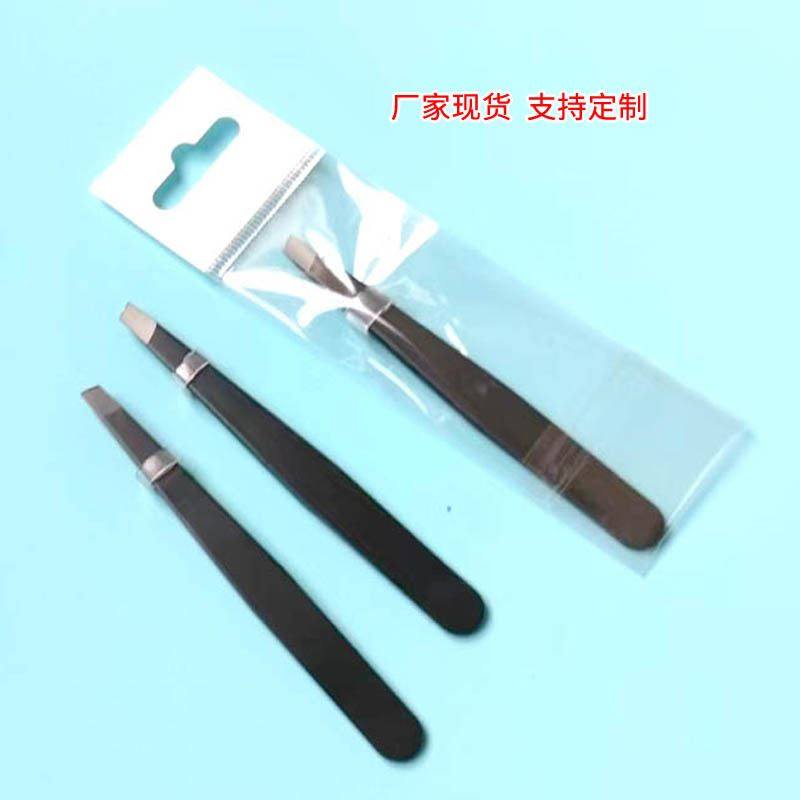 现货430不锈钢 黑色眉夹opp袋 镊子修整眉毛眉夹化妆眉夹工具定制