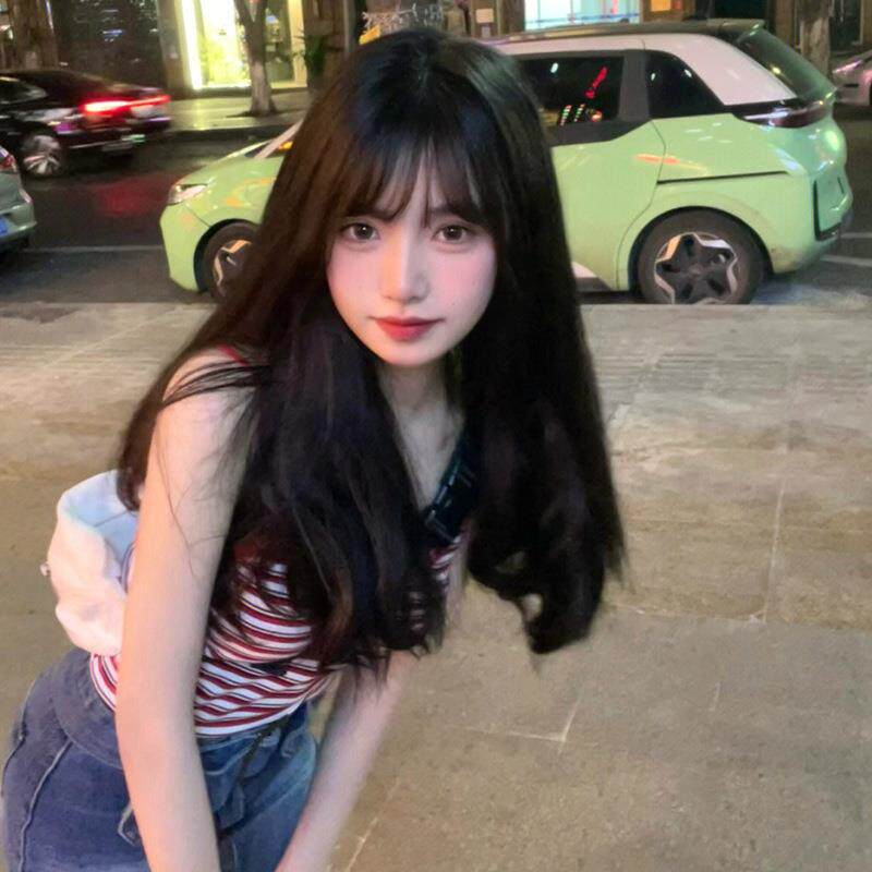 假发女中长发JK锁骨发空气刘海自然蓬松学生圆脸长直发全头套