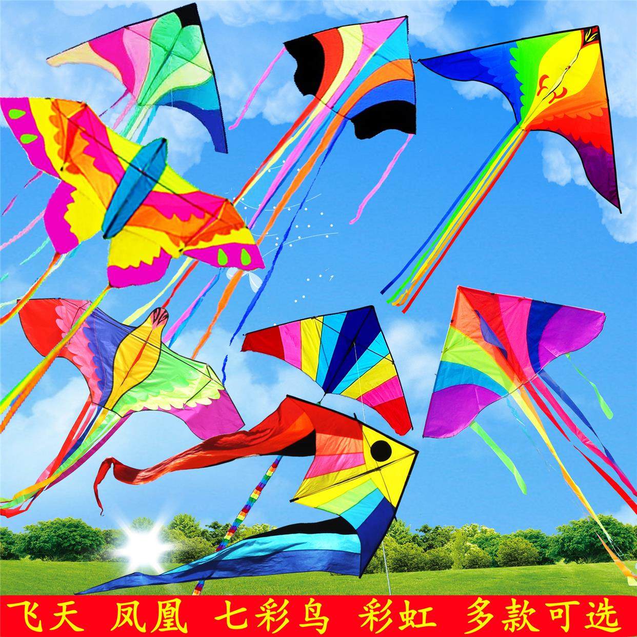 潍坊新款三角风筝七彩鸟前后杆凤凰飞天品质好广场亲子玩