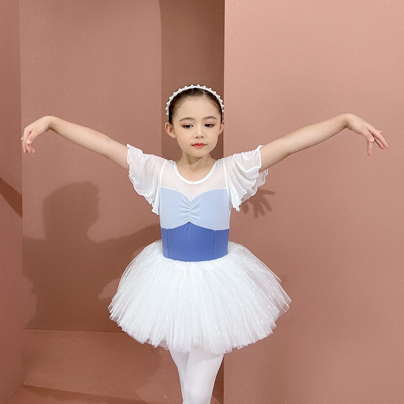 女童舞蹈服中国舞夏季短袖套装儿童暗扣开档连体服幼儿芭蕾舞舞裙