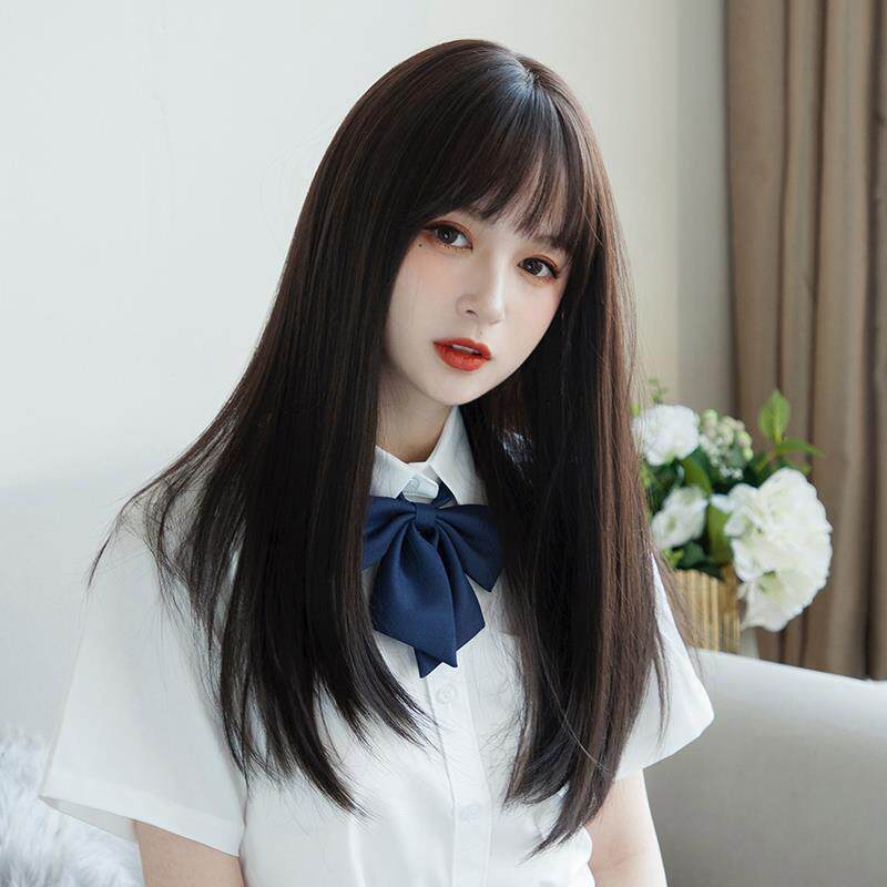蓬松锁骨中长修脸假发自然全发刘海圆脸女长直发头套短发长发礼物