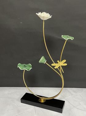 新中式荷花摆件高档艺术品莲花茶室客厅玄关清新雅致轻奢装饰摆件