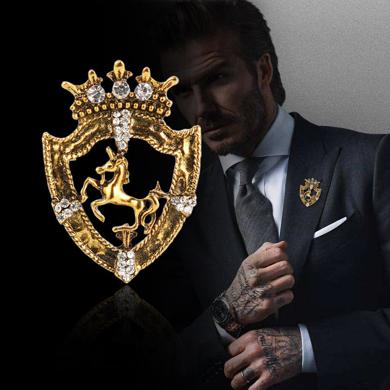 韩国复古盾牌马徽章胸花个性潮男西装皇冠胸针主持人小别针扣配饰