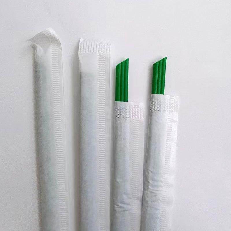 一次性pla可降解墨绿色单支纸包装3孔尖头咖啡吸管热饮搅拌小吸管