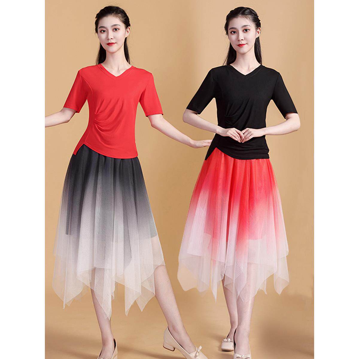 广场舞服装套装新款2023夏季套裙舞蹈服中老年交谊舞裙子表演服