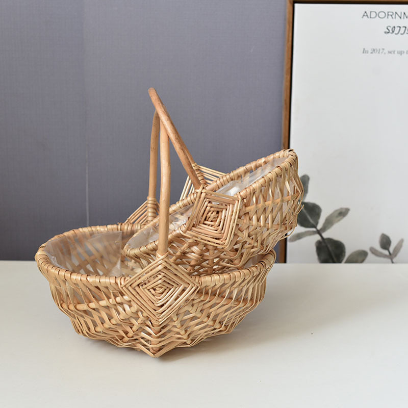 花篮手提藤编编织田园手工插花花器篮子花店花童花艺包装收纳