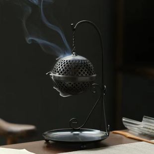 创意香薰炉摆件 铁架陶瓷吊球香炉盘香炉倒流香炉 家用室内茶道定