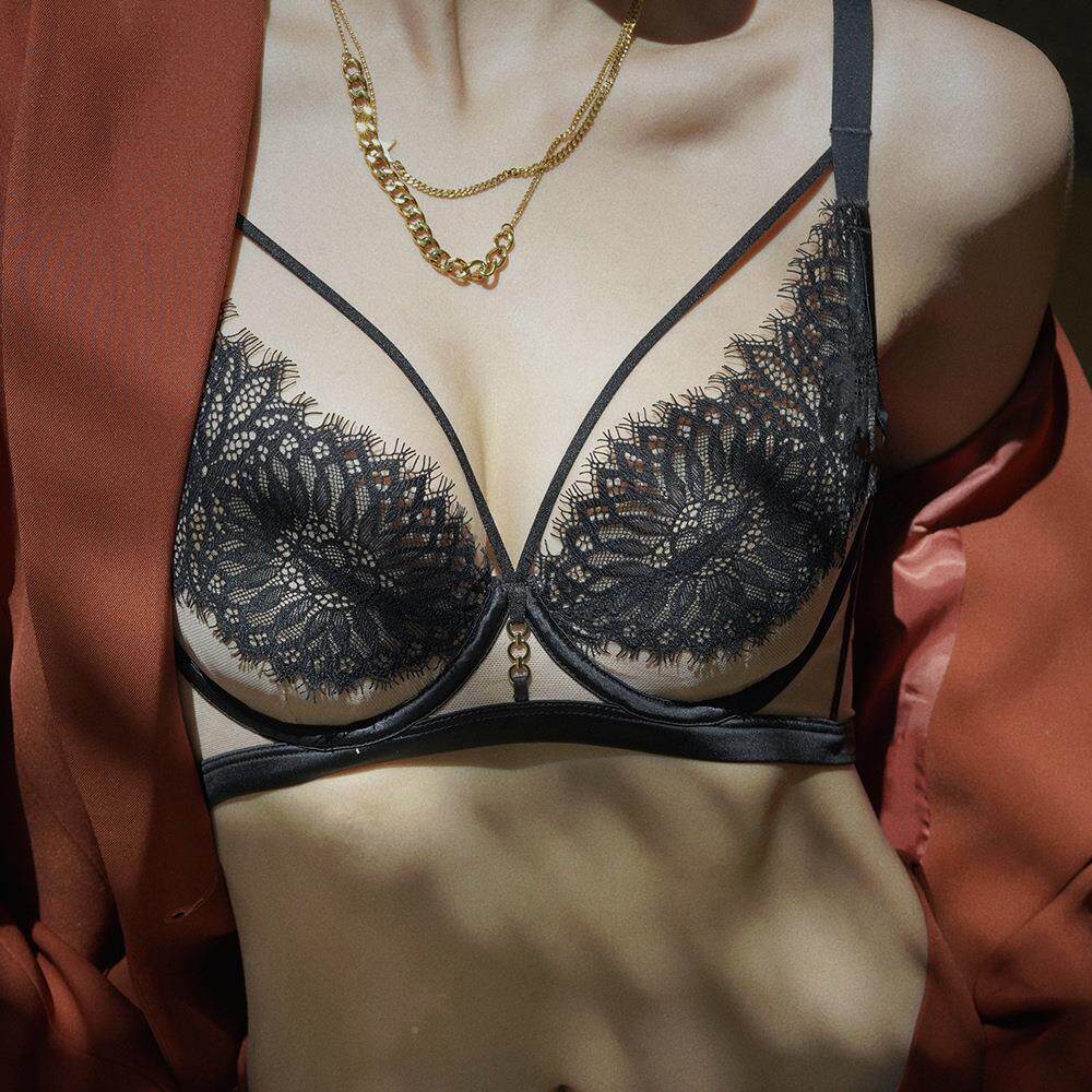 新款秋法式蕾丝睫毛美胸聚拢兔耳朵文胸记忆软圈大胸显小内衣