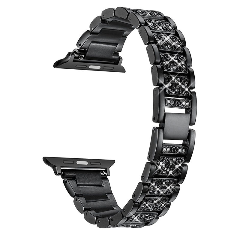 适用三珠镶钻表带 Watch8合金满钻金属iwatch76腕带