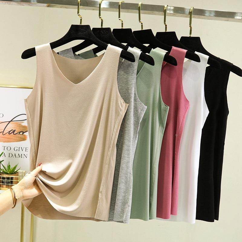 V领夏季女士随心裁无痕莫代尔背心修身外内穿透气吊带打底背心