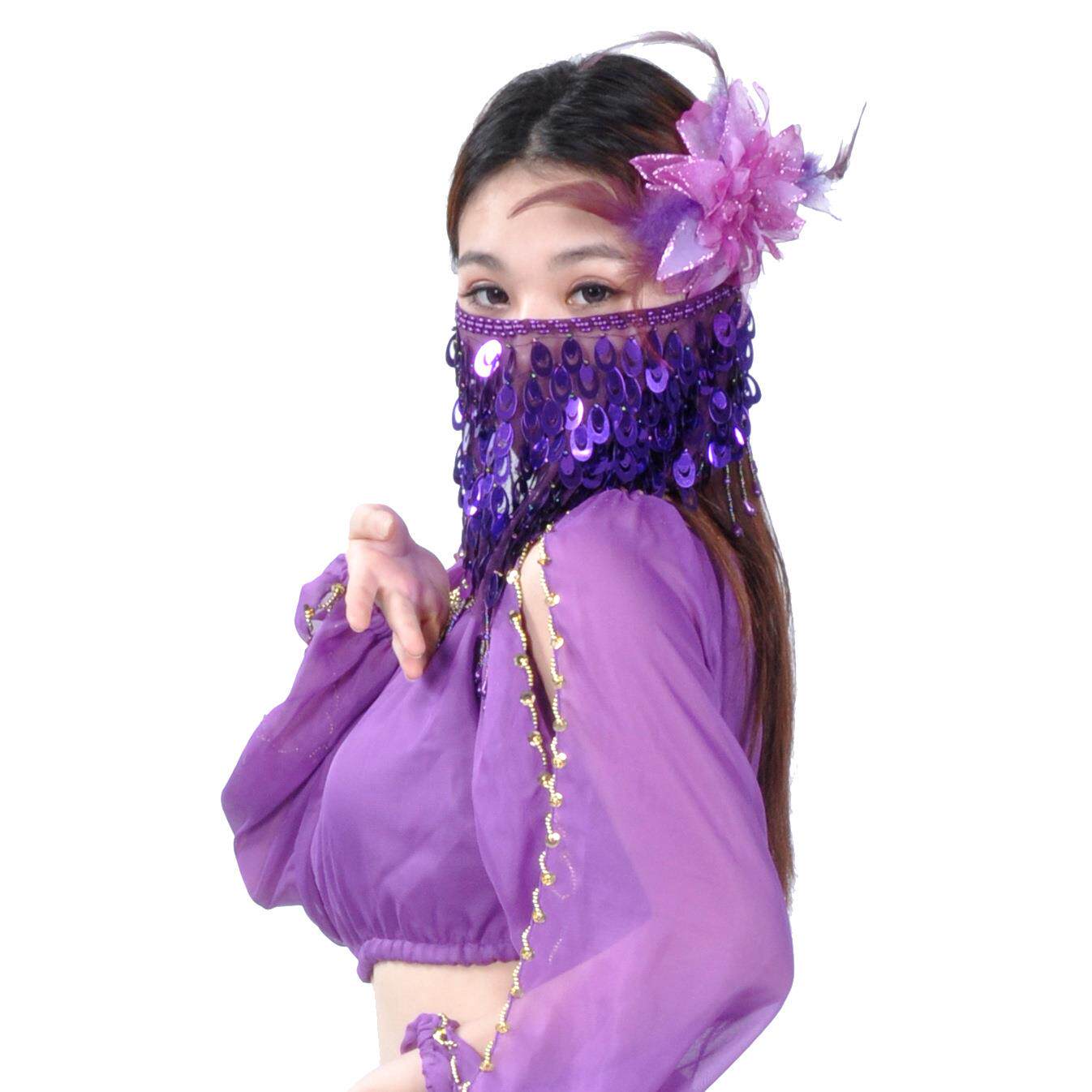 肚皮舞面纱亮片印度舞蹈服装配饰肚皮舞演出道具多色女凤尾片面纱