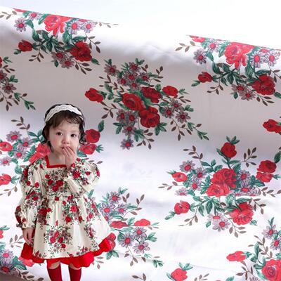 全棉仿天丝印花面料 韩版复古碎花玫瑰花布 童装连衣裙女装面料