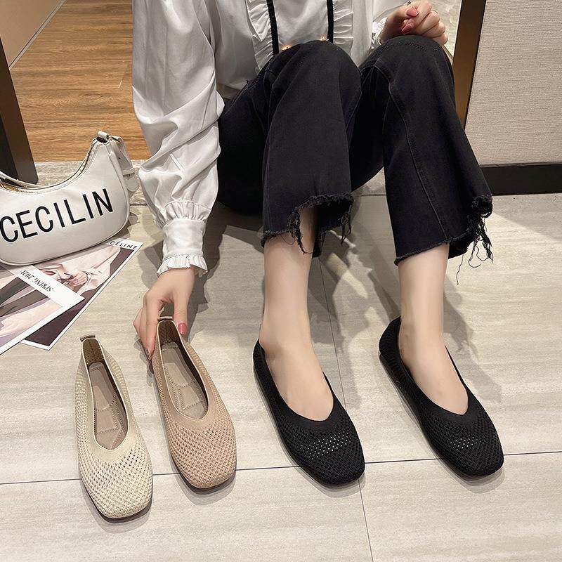 飞织王妃鞋针织平底单鞋豆豆鞋蛋卷鞋外贸 women shoes