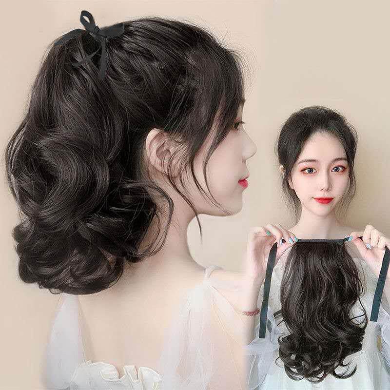 假发双马尾女微卷短梨花卷短款网红自然高马尾辫绑带式蝴蝶结礼物