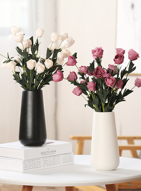 新中式黑色陶瓷花瓶大号客厅电视柜插花摆件简约现代水养鲜花花器