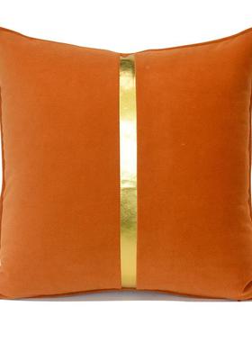 橙色拼接毛绒抱枕样板间客厅卧室酒店家装现代简约办公室靠枕腰枕