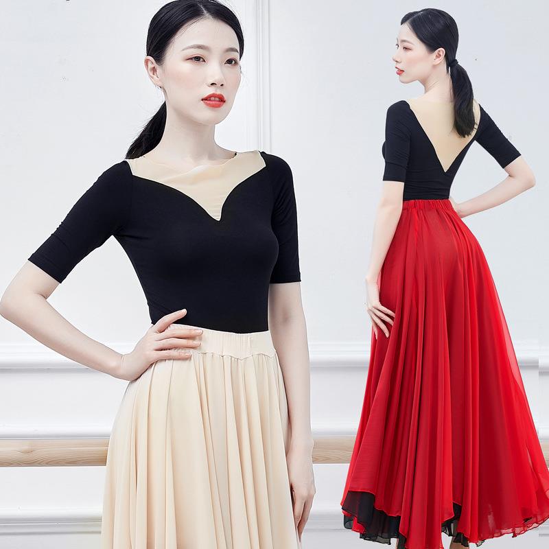 女形体古典民族拉丁现代舞艺考上衣教师网纱拼接美背舞蹈练功服装