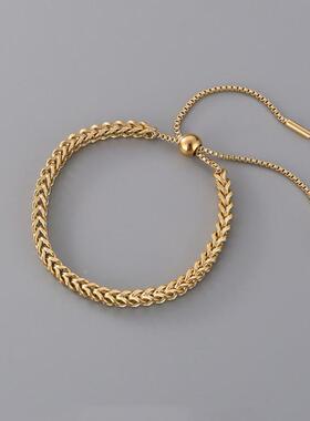 钛钢不掉色抽拉编织手链ins小众设计手饰女闺蜜首饰摆地摊