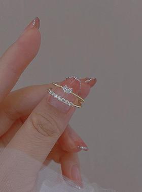 爱心排钻戒指套装女轻奢小众设计时尚个性发芽指环网红百搭食指戒