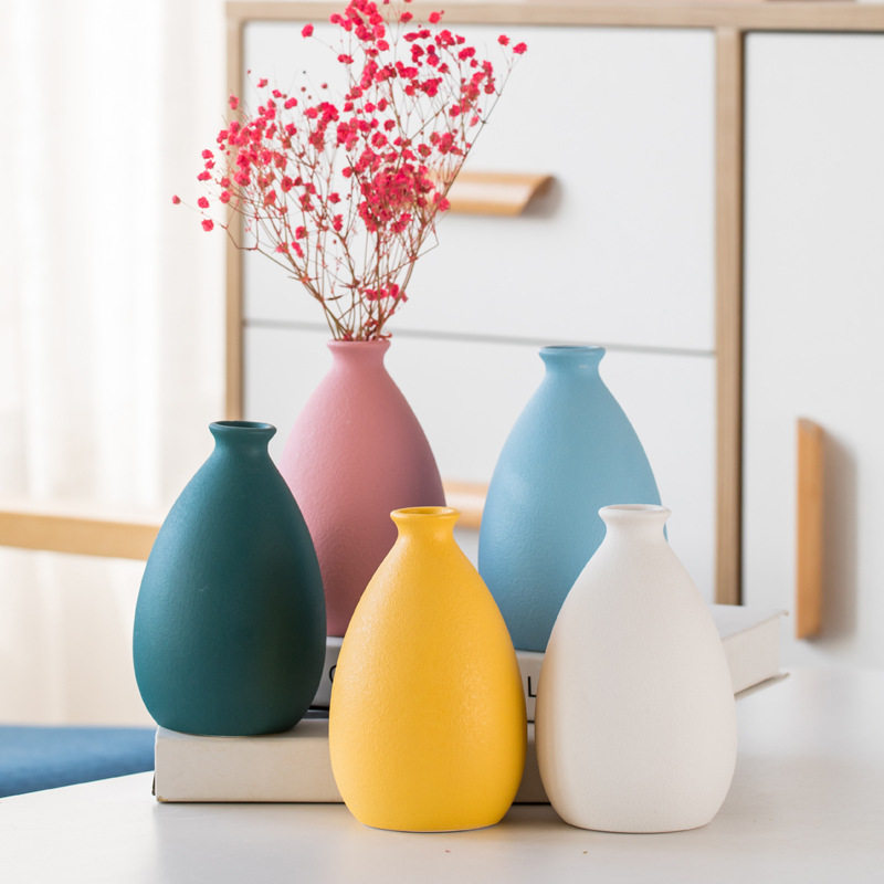 磨砂轻砂陶瓷炫彩小花瓶工艺品欧式手工哑光天蓝粉红金黄墨绿白色